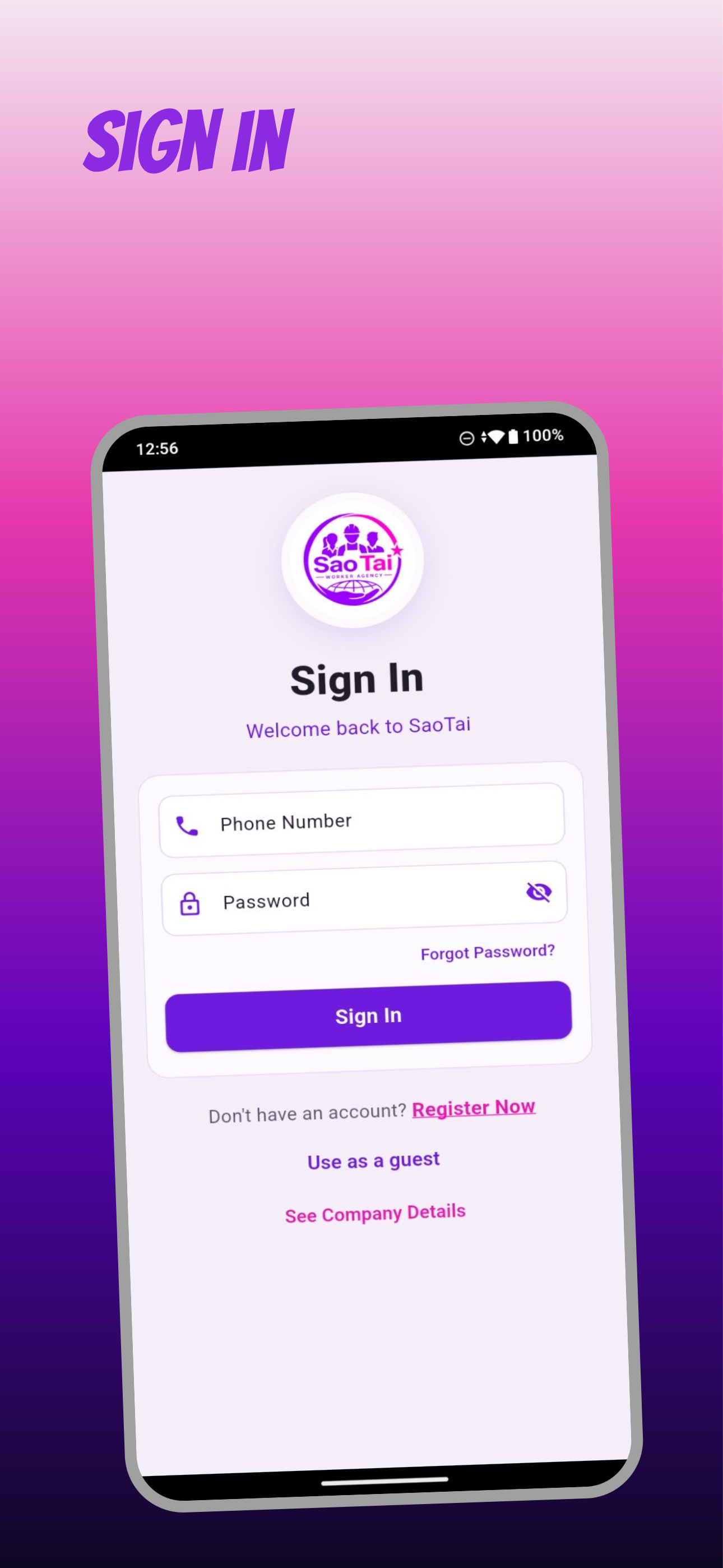 Sao Tai sign in screen