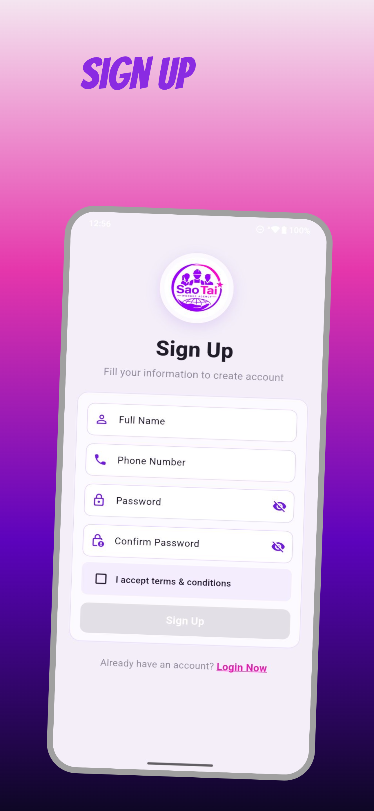 Sao Tai sign up screen